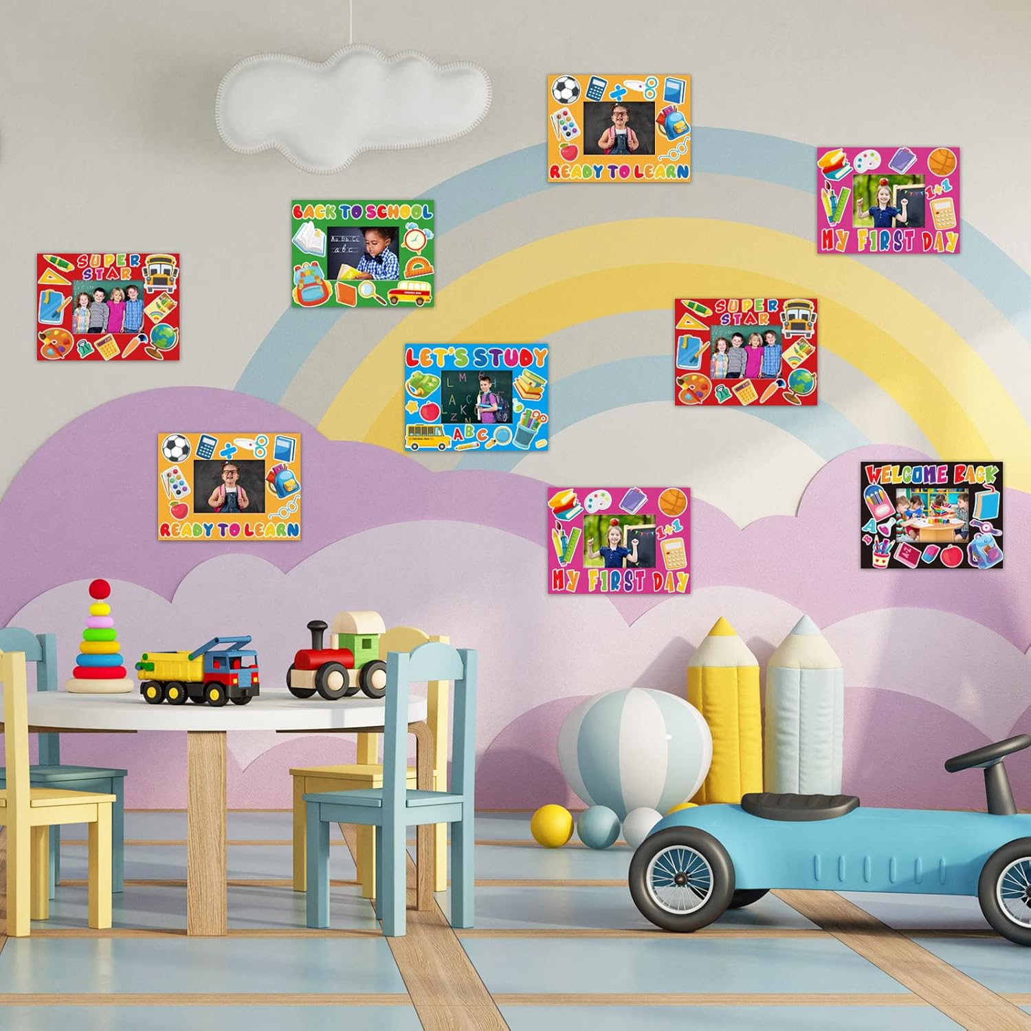 24 Pcs Welcome Back to School Picture Frame Kindergarten DIY Craft Picture Frame School Photo Frame Craft Kits for Kids Preschool Party Decoration Arts Craft Elementary Classroom Game Activities